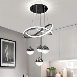 Modern Black LED Chandeliers, Dimmable 3-Color Kitchen Island Pendant Light For Dining Room, Bedroom, Living Room, Contemporary Hanging Ceiling Light, Linear Island Lamp