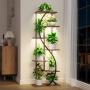 [7 Tiered | Metal] 7 Tiered Metal 59" Tall Plant Stand with Grow Light Indoor | Corner Shelves, Pot Rack, Full Spectrum Growth Lamp | for Living Room, Patio, Bedroom, Balcony Decor, Brown, S-Shaped Flower Display Stand