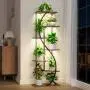 [7 Tiered | Metal] 7 Tiered Metal 59" Tall Plant Stand with Grow Light Indoor | Corner Shelves, Pot Rack, Full Spectrum Growth Lamp | for Living Room, Patio, Bedroom, Balcony Decor, Brown, S-Shaped Flower Display Stand