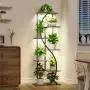 [7 Tiered | Metal] 7 Tiered Metal 59" Tall Plant Stand with Grow Light Indoor | Corner Shelves, Pot Rack, Full Spectrum Growth Lamp | for Living Room, Patio, Bedroom, Balcony Decor, Brown, S-Shaped Flower Display Stand