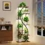 [7 Tiered | Metal] 7 Tiered Metal 59" Tall Plant Stand with Grow Light Indoor | Corner Shelves, Pot Rack, Full Spectrum Growth Lamp | for Living Room, Patio, Bedroom, Balcony Decor, Brown, S-Shaped Flower Display Stand