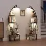 2pcs Multi-functional Metal Bookshelf With Lights - 7 Tiered, 65' Black & Brown Wood Bookcase for Living Room, Study, Bedroom | Great Gift for Home Decor