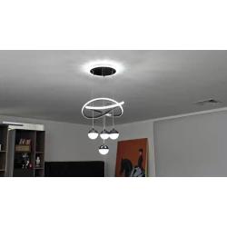 Modern Black LED Chandeliers, Dimmable 3-Color Kitchen Island Pendant Light For Dining Room, Bedroom, Living Room, Contemporary Hanging Ceiling Light, Linear Island Lamp