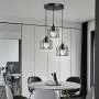 Adjustable Black 3-Light Vintage Industrial Ceiling Fixture - Matte Metal Finish, Geometric Pendant Light with E27 Base - Ideal for Kitchen, Dining Room, Hallway (Bulbs Not Included), Kitchen Decor