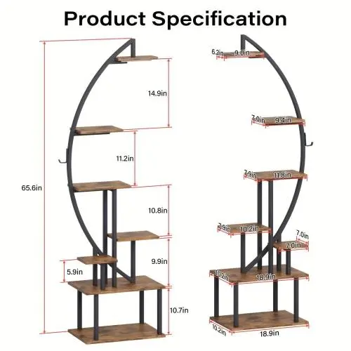 2pcs Multi-functional Metal Bookshelf With Lights - 7 Tiered, 65' Black & Brown Wood Bookcase for Living Room, Study, Bedroom | Great Gift for Home Decor