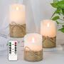 3pcs set, no fire candles, flashing LED pillar candles with remote control and timer, battery powered and real wax white candle with hemp rope, suitable for ocean, home bedroom decoration 3pcs set, no fire candles, flashing LED pillar candles with remote control and timer, battery powered and real wax white candle with hemp rope, suitable for ocean, home bedroom decoration