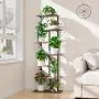 [7 Tiered | Metal] 7 Tiered Metal 59" Tall Plant Stand with Grow Light Indoor | Corner Shelves, Pot Rack, Full Spectrum Growth Lamp | for Living Room, Patio, Bedroom, Balcony Decor, Brown, S-Shaped Flower Display Stand