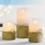 3pcs set, no fire candles, flashing LED pillar candles with remote control and timer, battery powered and real wax white candle with hemp rope, suitable for ocean, home bedroom decoration