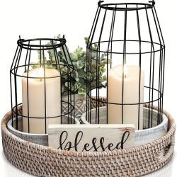 Country Farmhouse Lantern Set of 2 - Stylish Decorative Lanterns for Living Room, Mantel, or Kitchen Dining Table - Modern High-End Decoration Suitable for Giving Gifts on Mother's Day