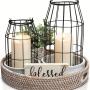 Country Farmhouse Lantern Set of 2 - Stylish Decorative Lanterns for Living Room, Mantel, or Kitchen Dining Table - Modern High-End Decoration Suitable for Giving Gifts on Mother's Day