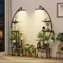 2pcs Multi-functional Metal Bookshelf With Lights - 7 Tiered, 65' Black & Brown Wood Bookcase for Living Room, Study, Bedroom | Great Gift for Home Decor