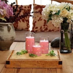 3pcs Pink Flickering Flameless LED Candles | Battery Operated | Romantic | Home Decor, Christmas, Weddings, Valentine’s Day, Parties | Lightweight & Sturdy Design, Includes Remote, Clear Plexiglass Shell