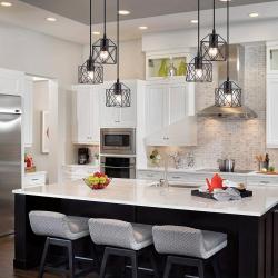 Adjustable Black 3-Light Vintage Industrial Ceiling Fixture - Matte Metal Finish, Geometric Pendant Light with E27 Base - Ideal for Kitchen, Dining Room, Hallway (Bulbs Not Included), Kitchen Decor