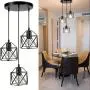 Adjustable Black 3-Light Vintage Industrial Ceiling Fixture - Matte Metal Finish, Geometric Pendant Light with E27 Base - Ideal for Kitchen, Dining Room, Hallway (Bulbs Not Included), Kitchen Decor