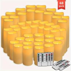 48/ Indoor And Outdoor Flameless Candles, 8 Remote Controls (IP44), Polished Plastic LED Column Candles, Timers, Dimmer Downlights, Wedding, Halloween, Christmas Decorations, Home Decorations, Separate AA Battery Power