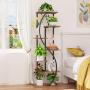 [7 Tiered | Metal] 7 Tiered Metal 59" Tall Plant Stand with Grow Light Indoor | Corner Shelves, Pot Rack, Full Spectrum Growth Lamp | for Living Room, Patio, Bedroom, Balcony Decor, Brown, S-Shaped Flower Display Stand