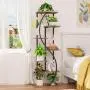 [7 Tiered | Metal] 7 Tiered Metal 59" Tall Plant Stand with Grow Light Indoor | Corner Shelves, Pot Rack, Full Spectrum Growth Lamp | for Living Room, Patio, Bedroom, Balcony Decor, Brown, S-Shaped Flower Display Stand