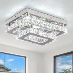 Elegant LED Crystal Ceiling Light Modern Flush Mount Rectangular Ceiling Lamp K9 Stainless Steel Ceiling Lights Fixture Chandelier For Living Room Bedroom Dining Room