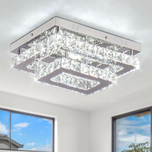 Elegant LED Crystal Ceiling Light Modern Flush Mount Rectangular Ceiling Lamp K9 Stainless Steel Ceiling Lights Fixture Chandelier For Living Room Bedroom Dining Room