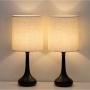 Bedside Nightstand Table Lamps, Modern Black Metal Base with Grey Linen Lampshade Desk Lamp, Small Lamp Set of 2 for Living Room, Dorm, Kids Room, Hotel, Hallway Decor