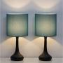 Bedside Nightstand Table Lamps, Modern Black Metal Base with Grey Linen Lampshade Desk Lamp, Small Lamp Set of 2 for Living Room, Dorm, Kids Room, Hotel, Hallway Decor