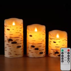 Vinkor Flameless Candles Flickering Candles Birch Bark Set of 4''5''6'' Battery Candles Real Wax Pillar with Remote Timer