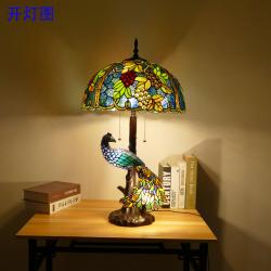 18 Inches Stained Glass Table Lamps Dragonfly Flowers Tiffany Style Peacock Night Light Resin Reading Lamps for Living Room E27 5 Light,F