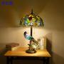 18 Inches Stained Glass Table Lamps Dragonfly Flowers Tiffany Style Peacock Night Light Resin Reading Lamps for Living Room E27 5 Light,F