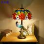 18 Inches Stained Glass Table Lamps Dragonfly Flowers Tiffany Style Peacock Night Light Resin Reading Lamps for Living Room E27 5 Light,F