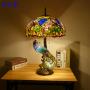 18 Inches Stained Glass Table Lamps Dragonfly Flowers Tiffany Style Peacock Night Light Resin Reading Lamps for Living Room E27 5 Light,F