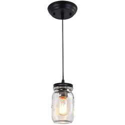 WTYUIO Mason Jar Light, 1 Light Kitchen Island Pendant Light Farmhouse Chandelier Flush Mount Ceiling Light for Kitchen Living Room Barn Dining Room