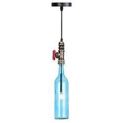 Wmdtr LED G4 3W Pendant Light Water Pipes Chandelier Retro Industrial Wind Lndoor Lighting Creative Wine Bottle Shape Design Ceiling Lights for Clothing Store Restaurant Hotel Bedroom (Color : Blue)