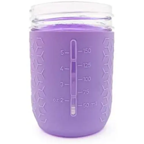 minliving Silicone Mason Jar Protector Sleeve 8oz (Half Pint) Fits Ball, Kerr Regular-Mouth Jars, Kids Cup Holder (Violet, 1) Jar not included previously known as HallGEMs