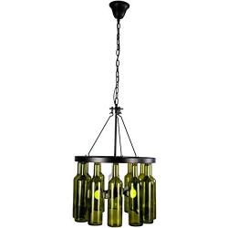 HLL Pendant Lights,Modern Glass Wine Bottle Chandelier, Simple Personality 4-Light Pendant Lighting Metal Indoor Semi-Embedded Ceiling Light Bar Cafe Restaurant Bar Table Lighting, Black