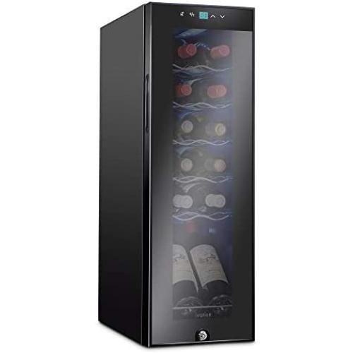 Ivation 12 Bottle Compressor Wine Cooler Refrigerator w/Lock | Large Freestanding Wine Cellar For Red, White, Champagne or Sparkling Wine | 41f-64f Digital Temperature Control Fridge Glass Door Black