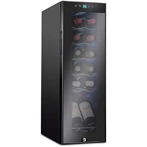 Ivation 12 Bottle Compressor Wine Cooler Refrigerator w/Lock | Large Freestanding Wine Cellar For Red, White, Champagne or Sparkling Wine | 41f-64f Digital Temperature Control Fridge Glass Door Black