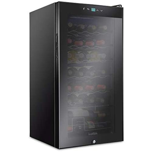 Ivation 28 Bottle Compressor Wine Cooler Refrigerator w/Lock | Large Freestanding Wine Cellar For Red, White, Champagne or Sparkling Wine | 41f-64f Digital Temperature Control Fridge Glass Door Black