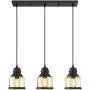 MOTINI 3-Light Linear Glass Pendant Light for Kitchen Island Hanging Lighting Fixture Chandelier for Dining Room, Black and Amber Glass Shade