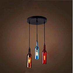 HLY Nordic Style Chandelier,Colored Glass Wine Bottle Pendant Light Multi-Lights Restaurant Bar Clothing Store Hanging Suspension Lighting Fixture Industrial Decoration Chandelier with E27 Fitting,22