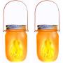 Solar Mason Jar Lights,2 Pack LED Flickering Flame Effect Light,Solar Lanterns for Outdoor Patio Party Garden Wedding Christmas Decor Lights(Mason Jars/Handles Included)