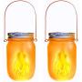 Solar Mason Jar Lights,2 Pack LED Flickering Flame Effect Light,Solar Lanterns for Outdoor Patio Party Garden Wedding Christmas Decor Lights(Mason Jars/Handles Included)