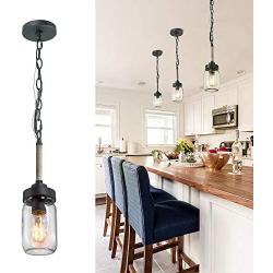 Mini Pendant Lights for Kitchen Island, Mason Jar Lights in Faux Wood Metal Finish, 4 Farmhouse Small Chandelier with Clear Glass Shade