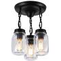 3-Light Ceiling Light Fixtures Farmhouse Semi Flush Mount Ceiling Light Clear Seeded Glass Shade Mason Jar Light Pendant Lighting for Hallway Kitchen-E26