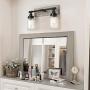 GEPOW Farmhouse Bathroom Vanity Light Fixtures with Mason jar Shade, Faux Wood Finish (18’’ X 6.5’’ X 12’’)