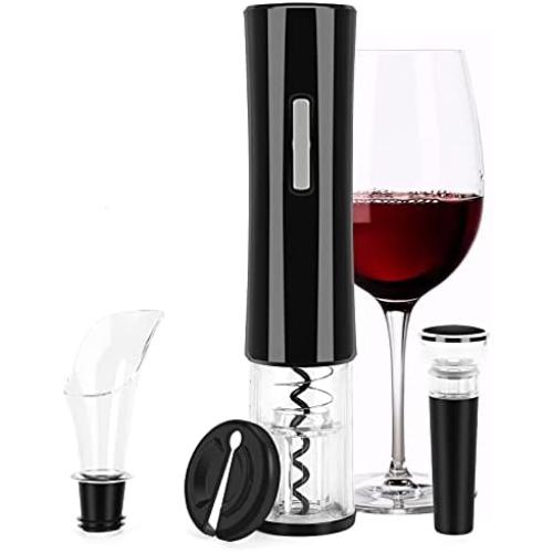 SENZER Electric Wine Opener Set Automatic Wine Bottle Opener LED Light Reusable Corkscrew Gift Set with Foil Cutter, Vacuum Stoppers, 4-in-1 Aerator and Pourer Set for Kitchen Bar Restaurant Black