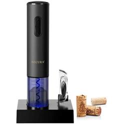 Secura Electric Wine Opener, Automatic Electric Wine Bottle Corkscrew Opener with Foil Cutter, Rechargeable (Black)