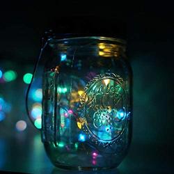 Solar Mason Jar Lights, 8 Pack 10 LED Jar Lid String Lights with 8 Hangers(No Jars), Waterproof Fairy Firefly Light for Garden, Patio, Outdoor, Yard, Lawn Decor(4 Colors)