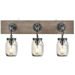 Farmhouse 3 Light Mason Jar Bathroom Vanity Lighting Wood & Glass Wall Lights