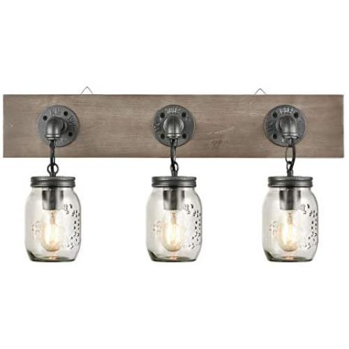 Farmhouse 3 Light Mason Jar Bathroom Vanity Lighting Wood & Glass Wall Lights Farmhouse 3 Light Mason Jar Bathroom Vanity Lighting Wood & Glass Wall Lights