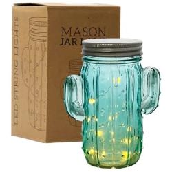 Tipsy Umbrella Cactus Shaped Mason Jar Light - Cactus Decor / Cactus Room Decor /Cactus Lamp (Single)